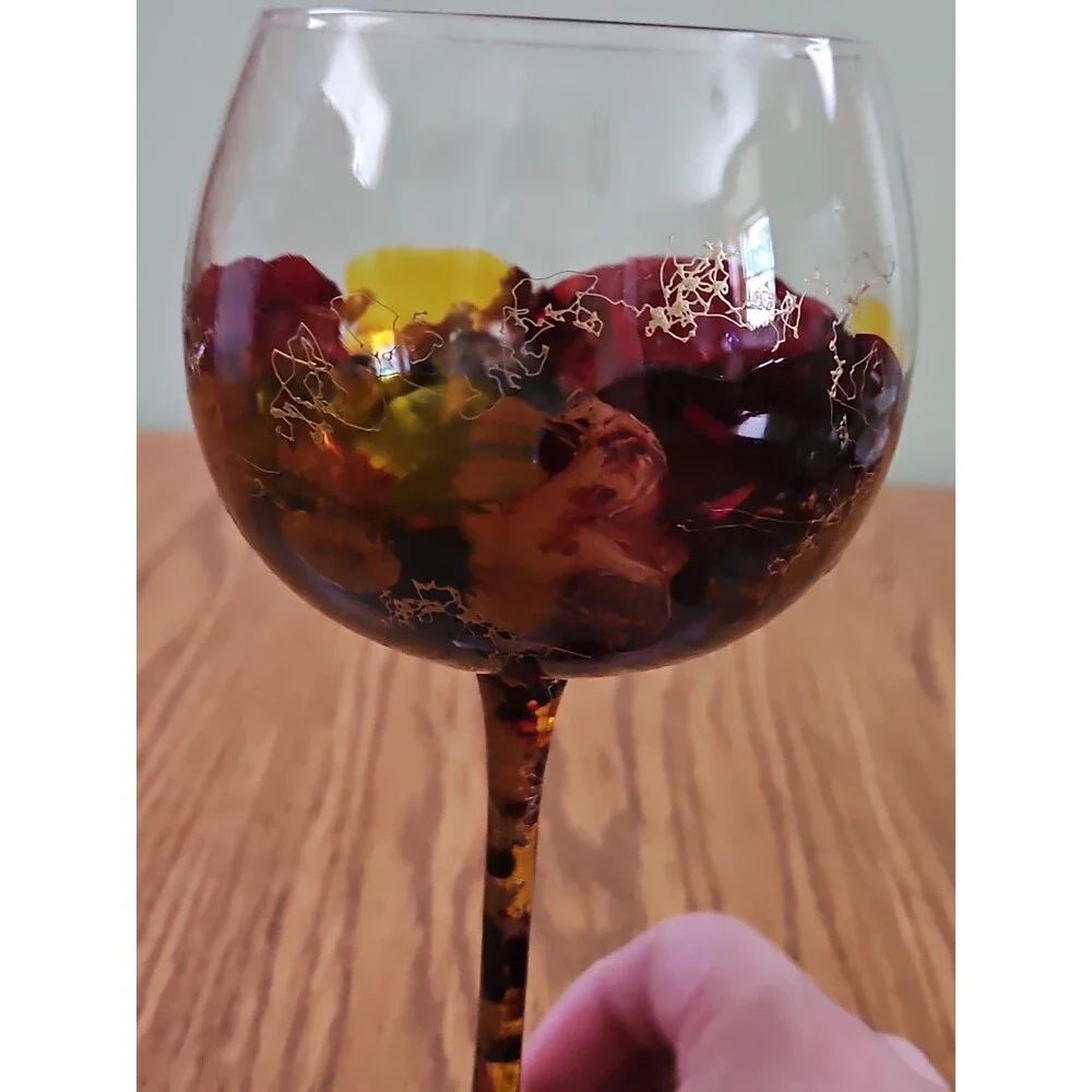 HAND PAINTED RED MULTI COLOR /GOLD DESIGN-LARGE  24 OZ BALLOON WINE GOBLET